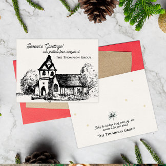Elegante handgezeichnete Kirchen-Weihnachts-Firmen Feiertagskarte