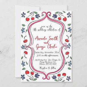Elegante handgezeichnete Kirsch-Hochzeitseinladung Einladung