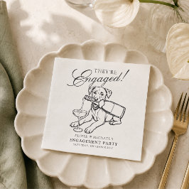 Elegante handgezeichnete Labrador-Verlobungsfeier Serviette