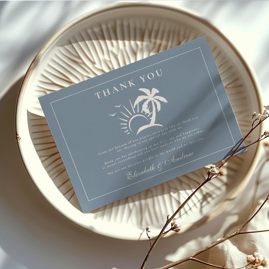 Elegante handgezeichnete Palmenbaumhochzeit Dankeskarte