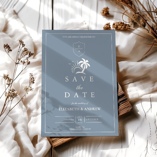 Elegante handgezeichnete Palmenbaumhochzeit Save The Date
