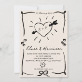 Elegante handgezeichnete Retro Black Wedding Einla Einladung (Vorderseite)