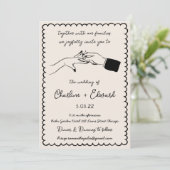 Elegante handgezeichnete Retro Black Wedding Einla Einladung (Stehend Vorderseite)