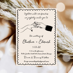 Elegante handgezeichnete Retro Black Wedding Einla Einladung