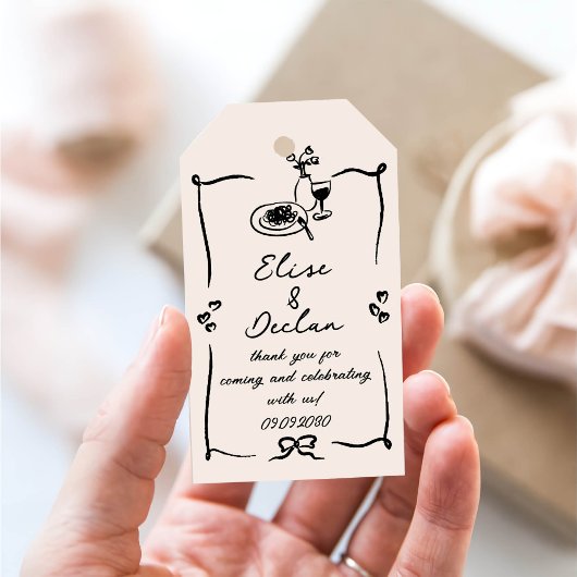 Elegante handgezeichnete Retro Black Wedding Geschenkanhänger