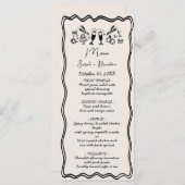 Elegante handgezeichnete Retro Black Wedding Menükarte (Vorne/Hinten)