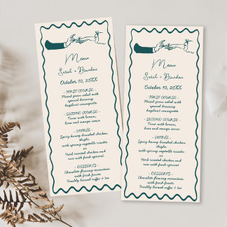 Elegante handgezeichnete Retro Grüne Hochzeit Menükarte