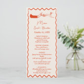 Elegante handgezeichnete Retro Orange Hochzeit Menükarte (Stehend Vorderseite)