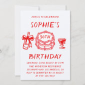 Elegante handgezeichnete rote Torte 30. Geburtstag Einladung (Vorderseite)
