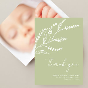 Elegante handgezeichnete salbeigrüne Babyparty Dankeskarte