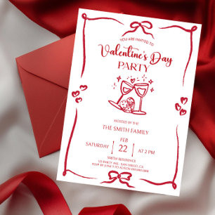 Elegante handgezeichnete Valentinstag-Party-Einlad Einladung