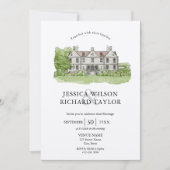 Elegante, handgezeichnete Venue Manor Illustration Einladung (Vorderseite)