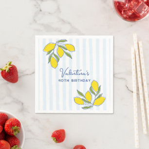 Elegante handgezeichnete Zitronen Blaue Streifen P Serviette