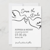 Elegante handgezogene Doves Minimalistische Hochze Save The Date (Vorderseite)