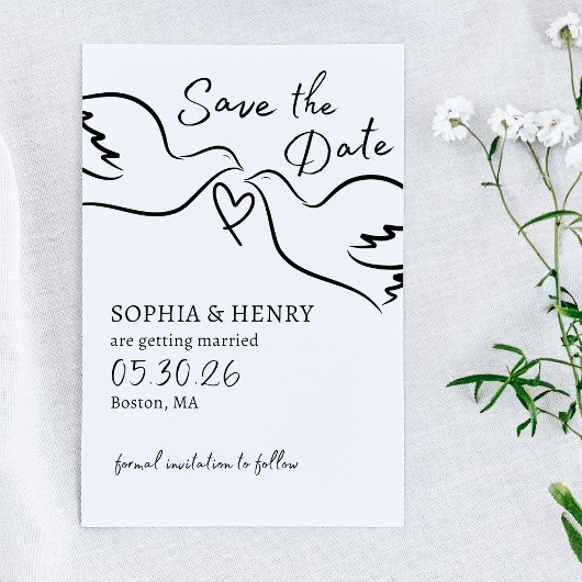 Elegante handgezogene Doves Minimalistische Hochze Save The Date