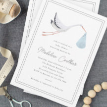 Elegante, handgezogene Stork Boys Babydusche