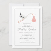 Elegante, handgezogene Stork Girls Babydusche Einladung (Vorderseite)