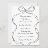 Elegante handgezogene Wavy Bow Babydusche Einladung (Vorderseite)