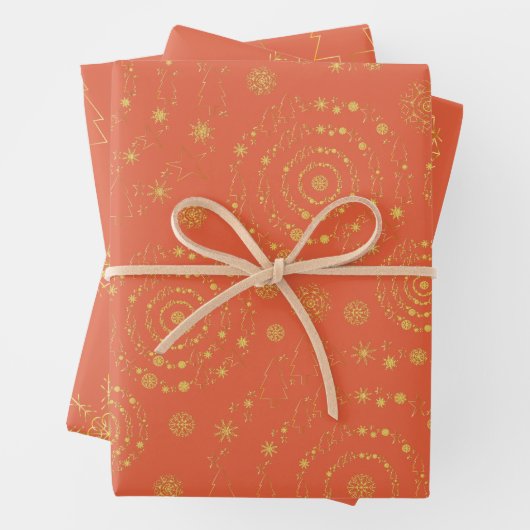 Elegante handrawn Patterns Gold Burnt Orange Geschenkpapier Set (Beispiel)