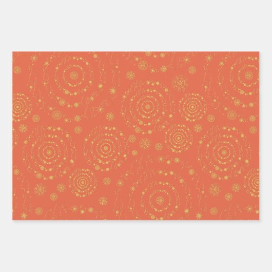 Elegante handrawn Patterns Gold Burnt Orange Geschenkpapier Set (Vorderseite)