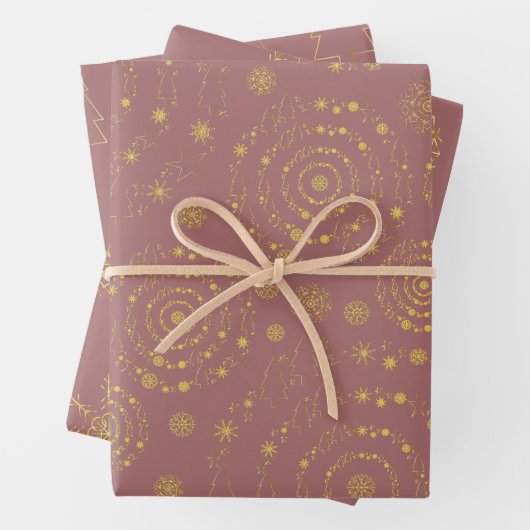 Elegante handrawn Patterns Gold Geschenkpapier Set (Beispiel)