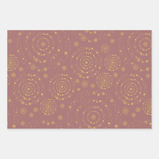 Elegante handrawn Patterns Gold Geschenkpapier Set (Vorderseite)
