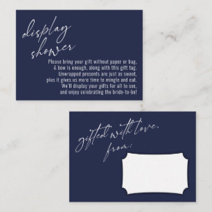 Elegante Handschrift Display-Dusche Navyblau Begleitkarte