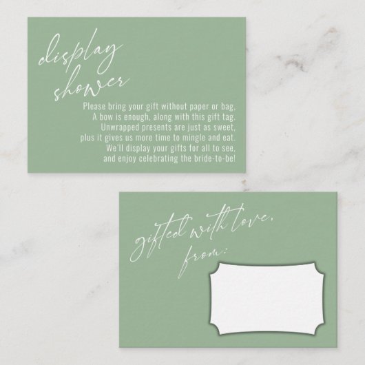 Elegante Handschrift Display Dusche Sagegrün Begleitkarte (Vorne/Hinten)