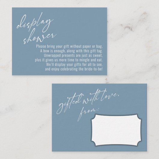 Elegante Handschrift Display Dusche Staubblau Begleitkarte (Vorne/Hinten)