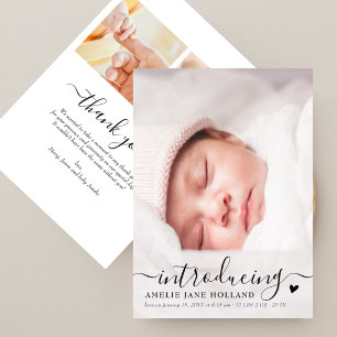 Elegante Handschrift-Foto-Baby-Ankündigung Dankeskarte
