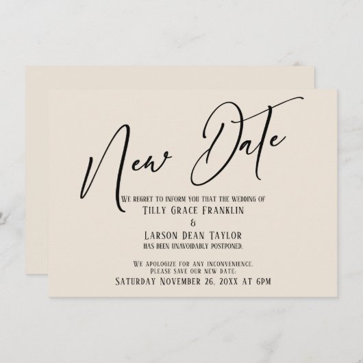 Elegante Handschrift New Date Cream Ankündigung (Vorne/Hinten)