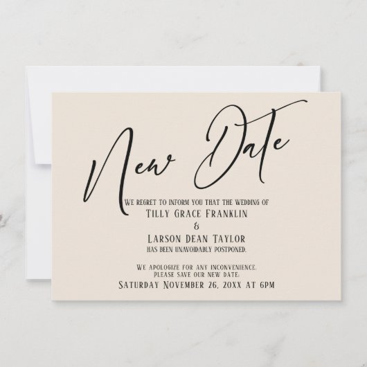 Elegante Handschrift New Date Cream Ankündigung (Vorderseite)