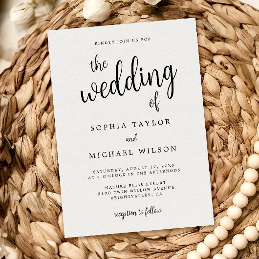 Elegante Handschrift Schwarz-weiße Hochzeit Einladung