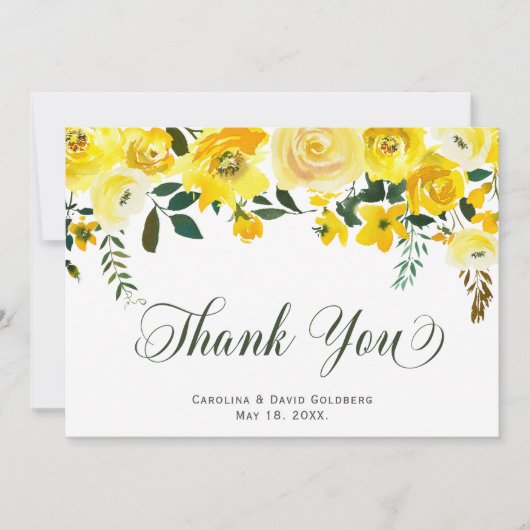 Elegante Handschrift Summer Yellow Rose Floral Dankeskarte (Vorderseite)