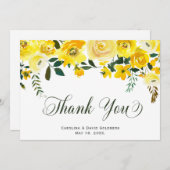 Elegante Handschrift Summer Yellow Rose Floral Dankeskarte (Vorne/Hinten)