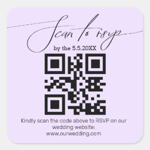 elegante Handschrift uAwg qr Code Hochzeit lila Quadratischer Aufkleber