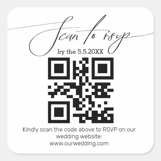 elegante Handschrift uAwg qr Code Hochzeit Quadratischer Aufkleber (Vorderseite)