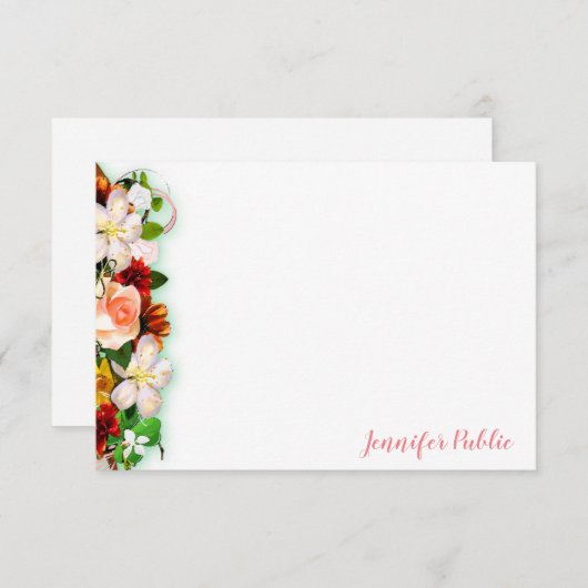 Elegante Handschrift Wasserfarben Blütenfarben Mitteilungskarte (Vorne/Hinten)