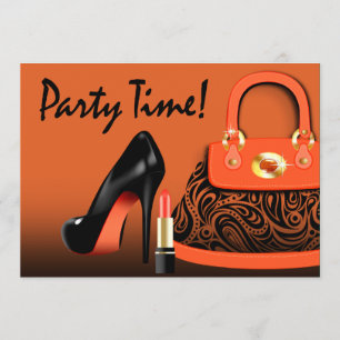 Elegante Handtasche, High Heels und Lippenstift Mä Einladung