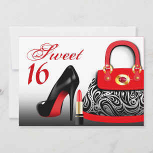 Elegante Handtasche, High Heels und Lippenstift Sw Einladung