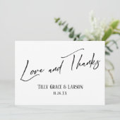 Elegante Handwriting-Liebe und Dank Black & White Dankeskarte (Stehend Vorderseite)