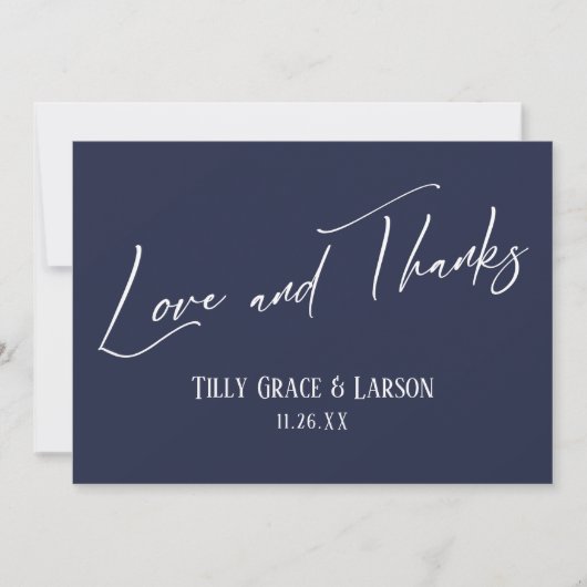 Elegante Handwriting-Liebe und Dank Navy Blue Dankeskarte (Vorderseite)