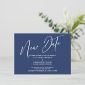 Elegante Handwriting New Date Navy Ankündigung (Stehend Vorderseite)
