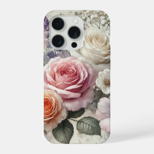 Elegante Handyhülle mit rosa und weißen Rosen iPhone 15 Pro Hülle