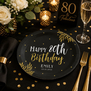 Elegante Happy 80. Geburtstag Gold Foliage Party Pappteller