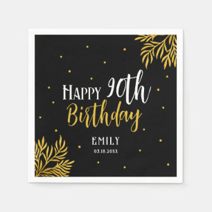 Elegante Happy 90. Geburtstag Gold Laub Party Serviette