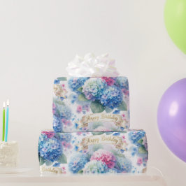 Elegante Happy Birthday Hortensien-Blumen Geschenkpapier