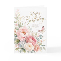 Elegante Happy Birthday Watercolor Blumengrußkarte