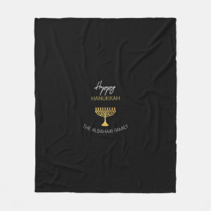 Elegante Happy Chanukka Goldene Menora Monogramm Fleecedecke