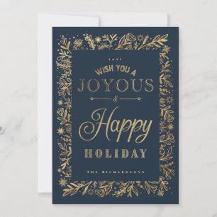 Elegante Happy Holiday Gold Foliage & Snowflakes Feiertagskarte